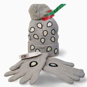 Radiant Grey Knit Iridescent Drop Crystal Embellished Beanie & Glove Set TT1549